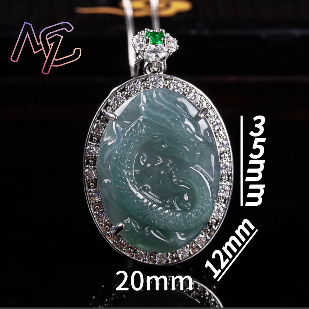 Myanmar Jadeite Dragon Pendant - 925 Sterling Silver Chain Necklace Men recension och pris