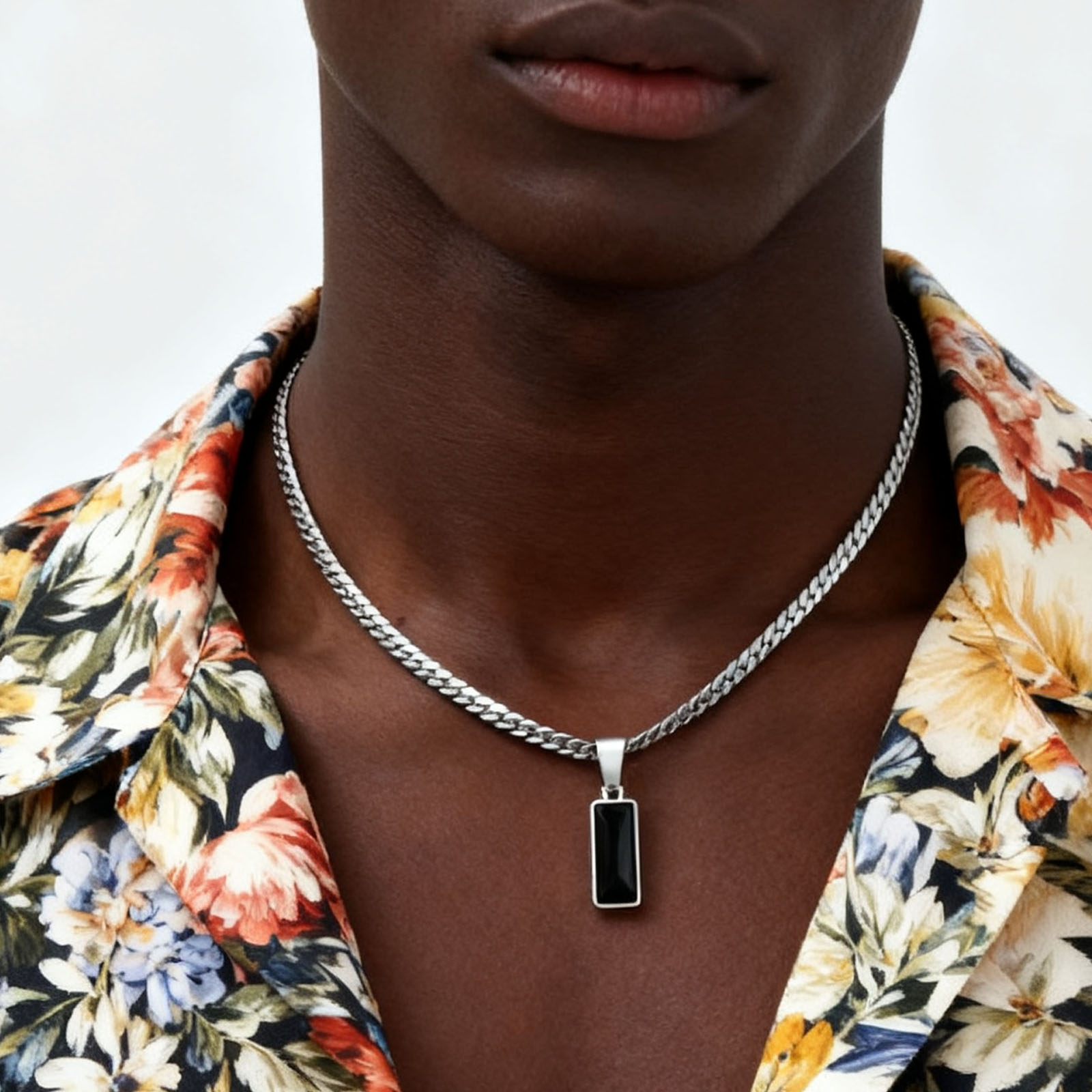 Stylish Mens Geometric Stone P - Cuban Link Chain 12Mm recension och pris
